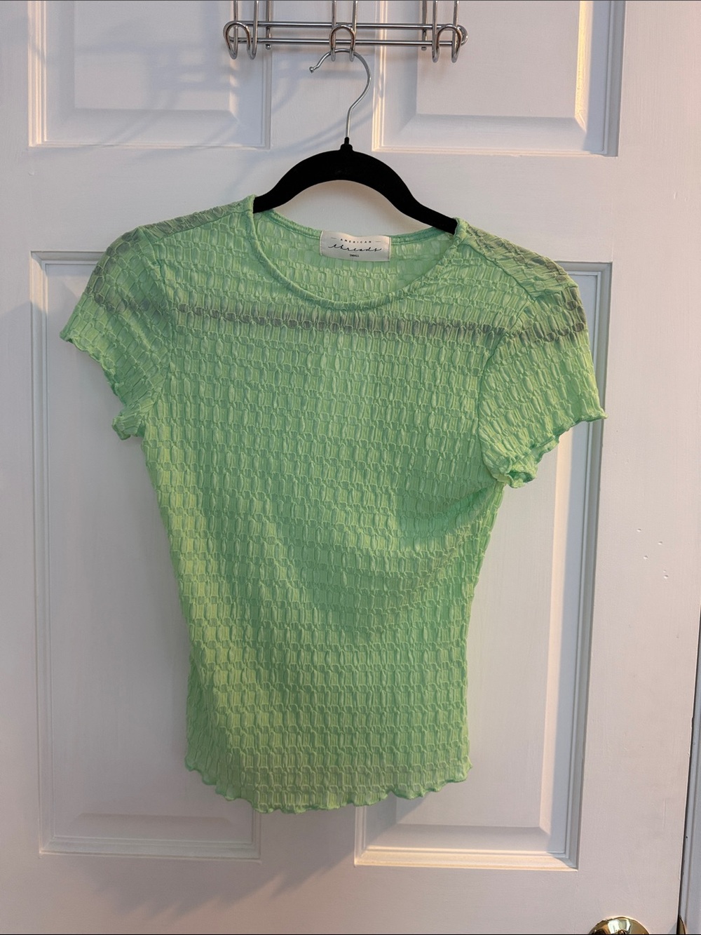 American Threads Shear Green Textured Short-Sleeve Top
